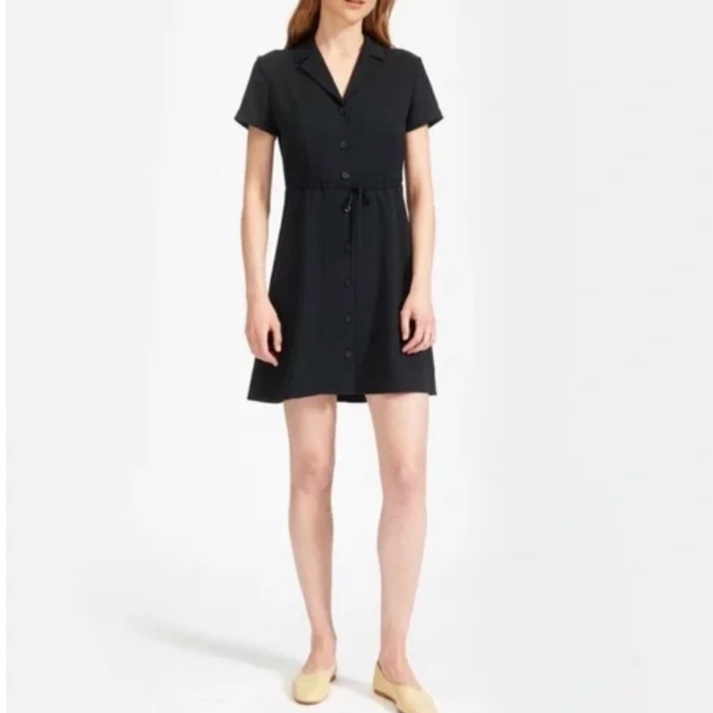 NWT Everlane Japanese Go Weave Notch Shirt Dress In Black Size 0